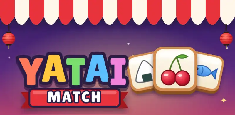 Yatai Match logo with onigiri, cherry and fish tiles under a red-and-white stall awning